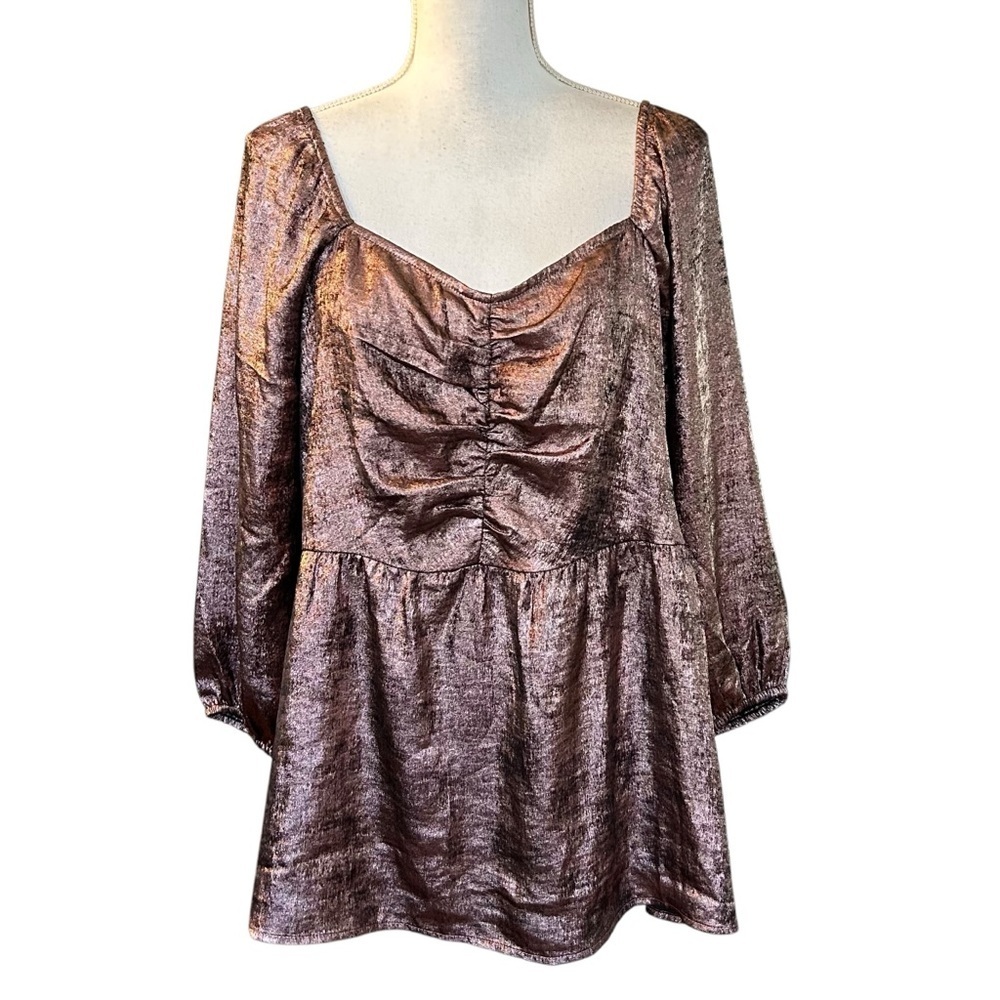 Lane Bryant Illusions Collection‎ Metallic Blouse Women Plus Sz 16 Rose NEW